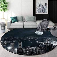 RUGSMAT Modern Modern Washable Round Bath Mat,Hong Kong City at Night View Learning Carpet Non Skid Nursery Kids Area Rug for Playroom Diameter-47