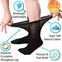 Diabetic Crew Socks – Breathable Cotton Socks – Loose Fitting Comfortable Sock – Non Binding Top Design – Improve Foot Circulation – Painful Swollen Feet Relief (Black (12 Pair), 9 to 11)