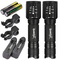 Nibito New 2 x Tactical Flashlight skywolfeye T6 High Powered 5Modes Zoom Aluminum+Battery (Black)