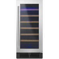 Whirlpool WUW35X15DS 15" Undercounter Wine Center with 34 Bottle Capacity Towel Bar Handle LED Interior Lighting Reversible Door Wood Rack Fronts Door Open and High Temperature Alarm in Stainless