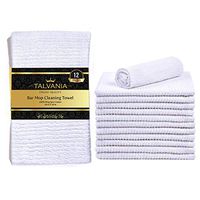 Talvania Kitchen Bar Mop Cleaning Towels, 16"x19" 12 Pack, 100% Pure Cotton Kitchen Towels Super Absorbent Ribbed Terry White Bar Mops Long Lasting Multi-Purpose Home Kitchen, Rags, Shop Towels