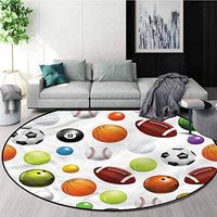 RUGSMAT Sports Super Soft Circle Rugs for Girls,Different Balls Hobby Theme Floor Mat Home Decor Round-51
