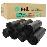 Reli. EcoStrong 6-10 Gallon Trash Bags (1000 Count Bulk) Eco-Friendly Recyclable - 6 Gallon - 10 Gallon Black Garbage Bags, Made of Recycled Material, Black Garbage Bags 8 Gallon (6-10 Gal Capacity)