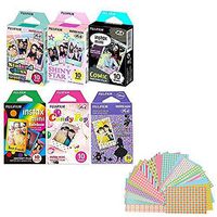 Fujifilm Instax Mini Film 6 Pack Bundle! Rainbow, Candy Pop, Disney Alice, Stained Glass, Shiny Star, Comic 10 X 6 = 60 Sheets Assort Set Stickers