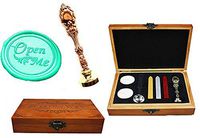 MNYR Vintage Open Me Gift Decorative Luxury Wood Box Red Brass Metal Peacock Wedding Invitations Gift Card Paper Stationary Envelope Custom Logo Wax Seal Sealing Stamp Stick Melting Spoon Gift Box Kit