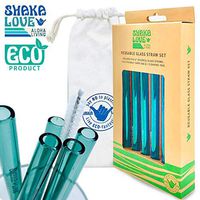 SHAKA LOVE Reusable Glass Drinking Straw Set- Stylish, Durable, Shatter-Resistant - Set of 5 ALOHA Colorful Glass Drinking Straws with Cleaning Tool & Travel Carry Bag (Save the Sea Turtles Green, 9)