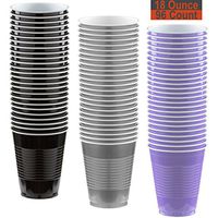 18 oz Party Cups, 96 Count - Black, Silver, Lavender - 32 Each Color