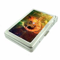 Galaxy Doge Em1 Hip Silver Cigarette Case With Built In Lighter 4.75" X 2.75" Id Holder Metal Wallet RFID Protection