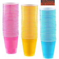 18 oz Party Cups, 96 Count - Hot Pink, Sunshine Yellow, Aqua - 32 Each Color