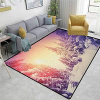 Winter Gingham Bath Mat 3D Digital Printing Mat, Dramatic Wintry Scene Idyllic Landscape with Rising Sun Natural Park Retro Effect, Easy Maintenance Area Rug Living Room Bedroom Carpet(6'x 9')