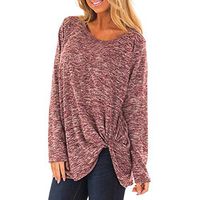 HNTDG Women Soft Loose Long Sleeve O-Neck Fashion Twist Knotted Tunic Casual Solid T-Shirt Blouse Tops Pink