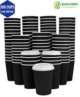 Eco-Friendly |16 Oz Black Ripple PLA Coffee Cups| Disposable Insulated To Go Paper Cups for Hot Beverages perfect for bulk, offices, parties, cafes| 100 PLA Cups