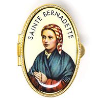 Lourdes Pill Box Depicting Saint Bernadette Soubirous Catholic Tablet Medication Box & Lourdes Prayer Card