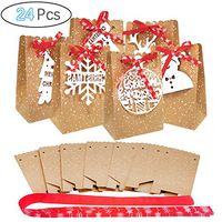 24 PCS Christmas Gift Boxes, Kraft Paper Favor Bags with Holiday Gift Tags for Christmas Party Supplies Bags(6 Style)