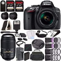 Nikon D5300 DSLR Camera with 18-55mm Lens (Black) + Nikon AF-S DX NIKKOR 55-300mm f/4.5-5.6G ED VR Lens + Battery + Charger + Sony 64GB UHS-I SDXC Memory Card (Class 10) + Flash Bundle
