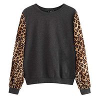 HNTDG Women's Leopard Print Color Block Tunic Stripe Crewneck Long Sleeve Sweatshirts Loose Pullovers Tops (Black 0101, M)