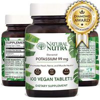 Natural Nutra Elemental Potassium Gluconate Dietary Supplement, Energy and Nervous System Health, 99 mg, 100 Vegetarian Tablets