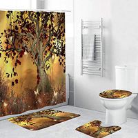 Naiflowers 4 Piece Non-Slip Bathroom Toilet Rug Mats pad & Rug Contour& Shower Curtain with Hooks & Lid Cover, Entryway Kitchen Washable Bath Shower Curtain Carpet, Beach Sea Style