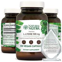 Natural Nutra L Lysine HCl, Free Form Alpha Amino Acid Supplement, Non GMO, Vegan, 500 mg, 100 Capsules