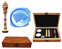 MNYR Direwolf Wolf Luxury Wood Box Red Brass Metal Peacock Wedding Invitations Gift Cards Paper Stationary Envelope Seals Custom Logo Wax Seal Sealing Stamp Wax Sticks Melting Spoon Wood Gift Box Kit