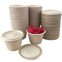 4 Ounce Souffle Cups and Lids - 100% Biodegradable and Compostable - Bagasse/Wheat Fiber - 50 Pack Outside the Box Papers Brand