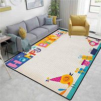 Kids Birthday Solid Carpet, Cartoon Colorful Image Party Birds with Cones Surprise Boxes Fun Happiness, Durable Carpet Area rug - Living Dinning Room Bedroom Rugs and Carpets(3'x 5') Multicolor