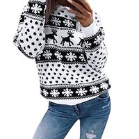 DayToy Sweater for Women Christmas Blouses Elk Print Long Sleeve Top Sweatshirt Thermal Pullover Shirt Black