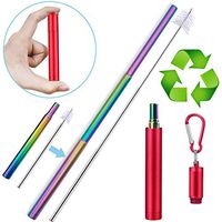 Duttek Reusable Collapsible Travel Straw with Carabiner,Reusable Straws with Case Stainless Steel Straws Drinking Reusable Dishwasher Safe &1 Straw Cleaning Brush (Red)
