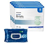 McKesson Ultra Disposable Incontinence Briefs with Tabs for Men and Woman, Heavy Absorbency, Small, Waist Size 22" - 36", 96 Count Bundled with 1 Pack of 100 McKesson Wipes