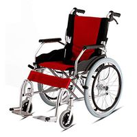 Wen long shop Portable Wheelchair, Foldable Aluminum Travel Scooter, 26-inch Rear Wheel, 45 cm seat Width, red seat Ultra-Light Trolley