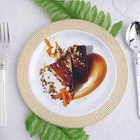 Tableclothsfactory 20 Pack 8" Gold Striped Rim White Plastic Disposable Salad Dessert Plates For Wedding Banquet