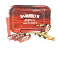 Bundle-9 Items-Elements Red Hemp 1 1/4 Rolling Papers Plus Raw Natural Rolling Tips, Cork Covered Clipper Retro Lighter and Elements Red Rolling Tray