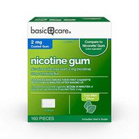 Basic Care Coated Nicotine Polacrilex Gum, 2 mg (nicotine), Mint Flavor, Stop Smoking Aid, 160 Count