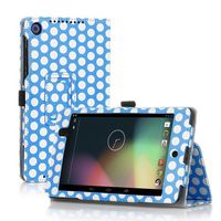 TNP Google Nexus 7 FHD 2nd Gen Case (Polka Dot Blue) - Slim Fit Synthetic Leather Folio Case Stand with Smart Cover Auto Sleep Wake Feature and Stylus Holder for Google Nexus 2 7.0 Inch 2013 Tablet