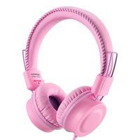 POWMEE M2 Kids Headphones Wired Headphone for Kids,Foldable Adjustable Stereo Tangle-Free,3.5MM Jack Wire Cord On-Ear Headphone for Children/Teens/Girls/School/Kindle/Airplane/Plane/ (Pink)
