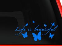 Life is beautifu butterflies silhouette nice design car truck SUV window laptop Kitchen wall macbook decal sticker Approx 8x4 inches each white (light blue, 8" inches)