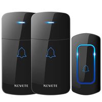 Wireless Doorbell, NOVETE Expandable 52 Chime Door Bell Kit Over 1300ft Operating Range, IP 55 Waterproof Transmitter, Two Plug-in Receivers, 0-115 dB Volume Adjustable, LED Flash