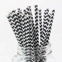 Ipalmay 100 Pack Multicolour Paper Straws, Disposable Biodegradable, 7.75 Inches Black Chevron Straw for Party, Home etc