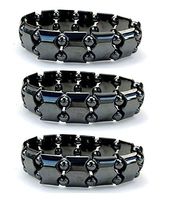PURPLE WHALE Black Hematite Gemstone Bracelet- Beautiful, Magnetic, Arthritis Pain Relief, Stretchable, Men, Women, Unique Designs, Stylish Wrist Jewelry, 3 Piece Set, 7-8Inches Long
