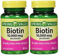Spring Valley Biotin Dietary Supplement, 10,000 Mg with 100 Mg Keratin, Twin Pack 120 Total Tablets