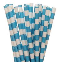 Bright Blue Horizontal Striped Paper Straws (25)