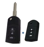 KEMANI Uncut Blade Remote Flip Key Shell Case + Black Silicone Cover Holder fit for 2003-2011 MAZDA 3 5 6 Folding Fob 3 Button