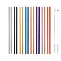 Straw, 16PCS 8.5inch Multicolor 18/8(304) Stainless Steel Metal Straws Reusable Straws -16 Straight+2 Brushes