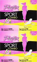 Playtex Sport Combo Pack, Regular and Super Tampons and Ultra Thin Pads with Wings, 32 Count (Pack of 2)