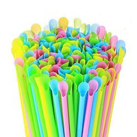 500 Pack - Sno-Cone Spoon Drinking Straws, Assorted Neon Colors Disposable Plastic Straw, 7-1/4"