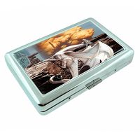 Dragon Mythological Creature Fantasy S38 Silver Cigarette Case Metal Wallet Id Holder 4" X 2.75" RFID Protection