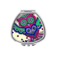 VOLLET Sugar Skull Owl Creative Fan-Shaped Pill Case Pocket Box Stainless Steel Mirrored Locket Portable