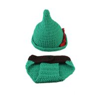 Infant Baby Photography Props Crochet Costume Outfits Green Hat+Green Pant for 0-5 Months Newborn Baby Boy Girl