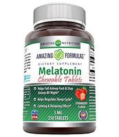 Amazing Formulas Melatonin Chewable 5 mg 250 Tablets Non GMO -Helps Regulate Sleep Cycle* -Calming & Relaxing Effect* (Strawberry Flavor)