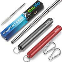 2 Pack EcoSip Collapsible Telescopic Straw Metal Stainless Steel Reusable | Final Eco Folding Drinking Straws Home Travel | Cleaning Brush Key Ring Hard Case | Silicone Tip | 2020 | (Gunmetal Red 2)